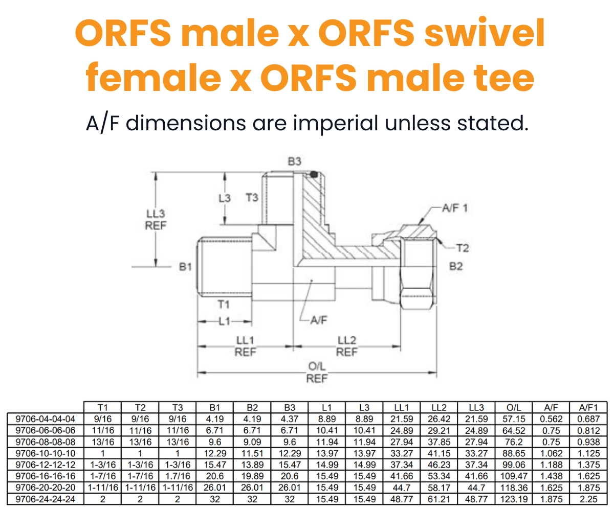 9/16 Orfs M/F/M Tee Hydraulic Adaptor